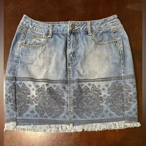 Stetson Blue Denim Skirt with Embroidery